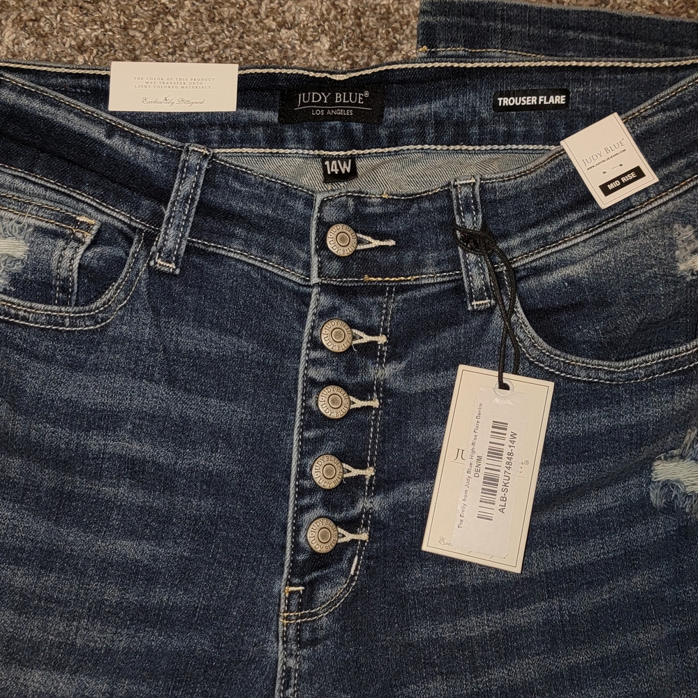 Judy Blue Dark Blue Trouser Flare Jeans - Button Fly